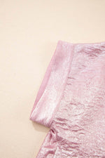 Load image into Gallery viewer, Pink Metallic Sheen Short Sleeve Buttoned Front Casual Shirt - Fashion Queen
