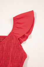 Load image into Gallery viewer, Pink V Neck Flutter Sleeve Smocked Bodice High Waist Ruffle Maxi Dress - Fashion Queen

