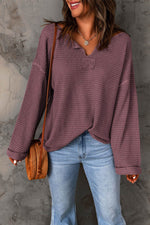 Load image into Gallery viewer, purple Waffle Knit Loose Long Sleeve Top - Fashion Queen -  3
