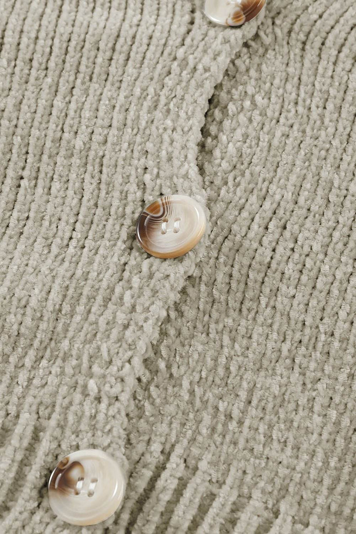 Rose Buttons Front Pocketed Sweater Cardigan - Fashion Queen
