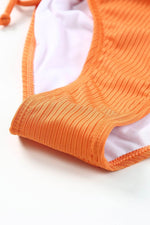 Load image into Gallery viewer, Sky Blue Orange Adjustable Straps Ribbed Knit One Piece Swimsuit - Fashion Queen
