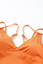 Load image into Gallery viewer, Sky Blue Orange Adjustable Straps Ribbed Knit One Piece Swimsuit - Fashion Queen

