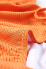 Load image into Gallery viewer, Sky Blue Orange Adjustable Straps Ribbed Knit One Piece Swimsuit - Fashion Queen
