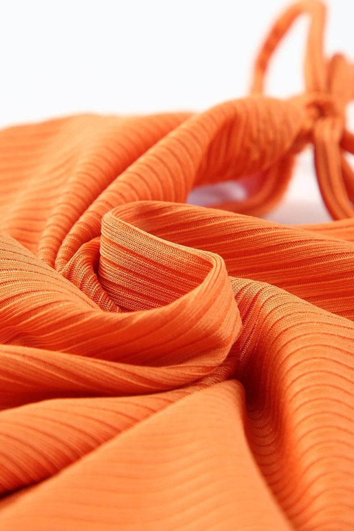Sky Blue Orange Adjustable Straps Ribbed Knit One Piece Swimsuit - Fashion Queen